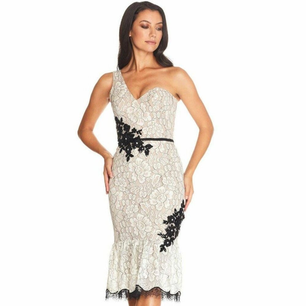 Dress The Population DALLAS One Shoulder Lace MIDI Dress. SZ XXS - Picture 2 of 6
